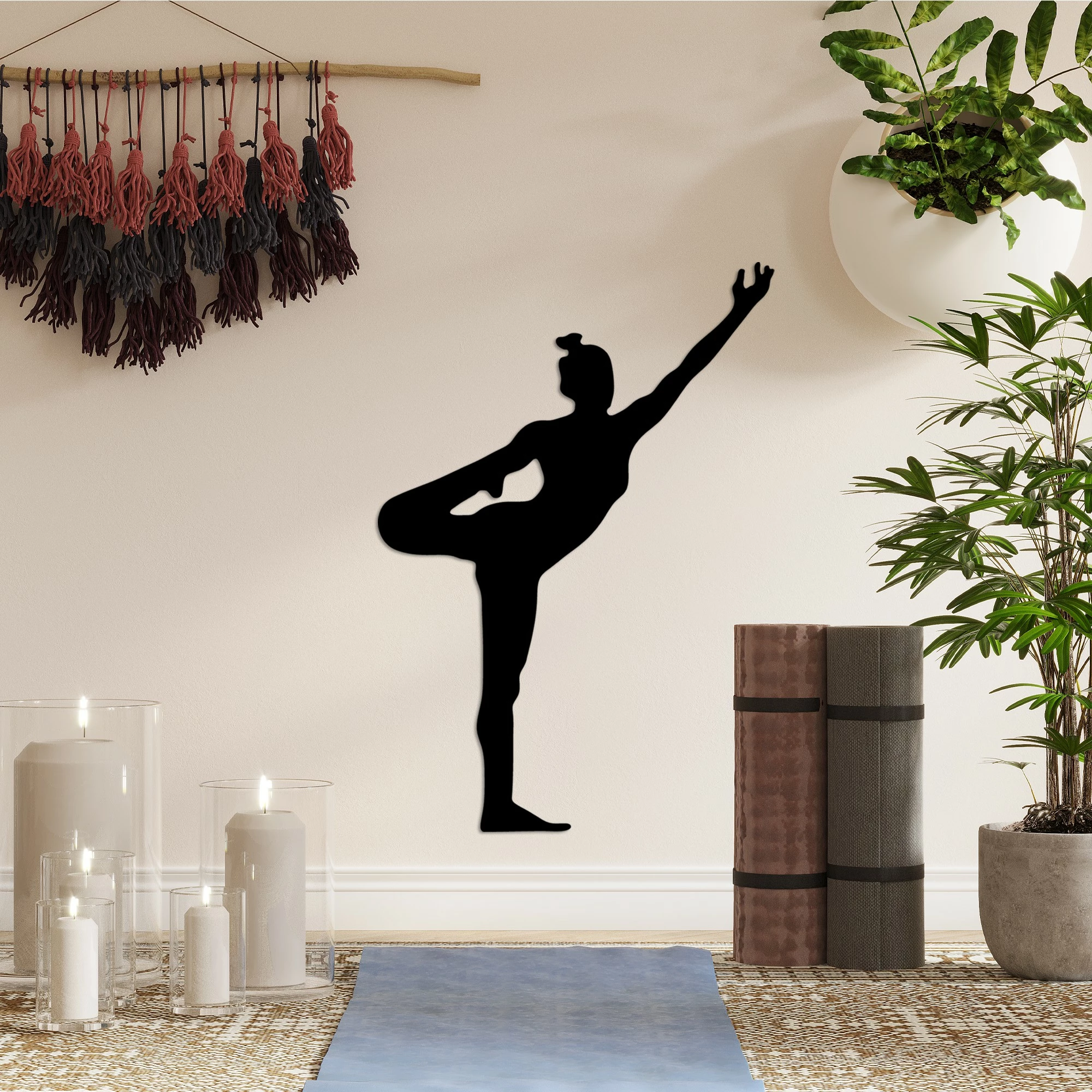 Aksesor dekorativ metalik për mur, Wallity Yoga 19, ngjyrë e zezë, 42x60cm