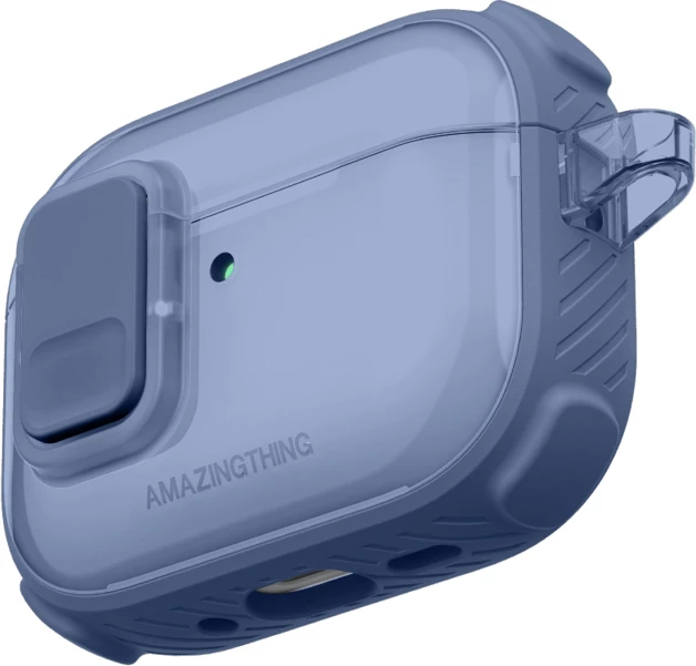 Mbështjellës për kufje AmazingThing Titan Pro Mag Case Clear për AirPods Pro 3, PC+TPU, me karabiner, mbështetje karikim wireless, blu