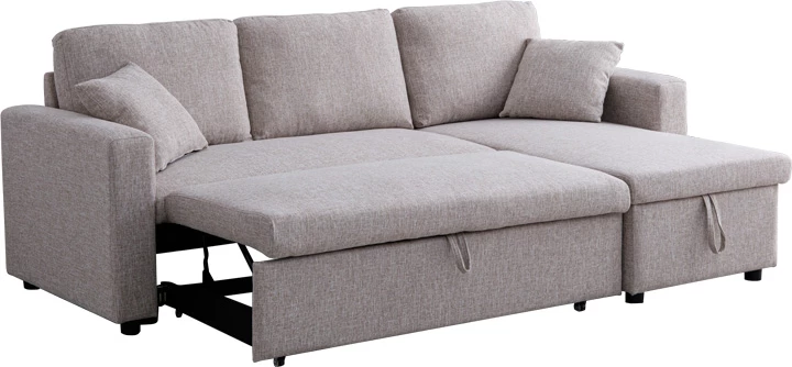 Kamore këndore e kthyeshme me hapësirë për depo, stof bezhë, 223x146x85cm