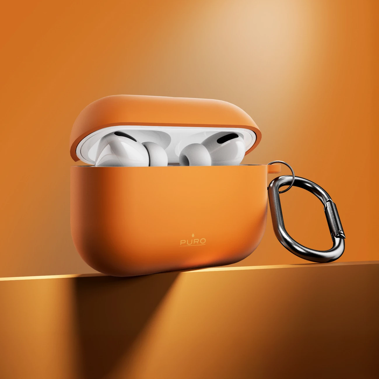 Mbështjellës silikoni Puro Icon për AirPods Pro 3, me karabiner, portokalli