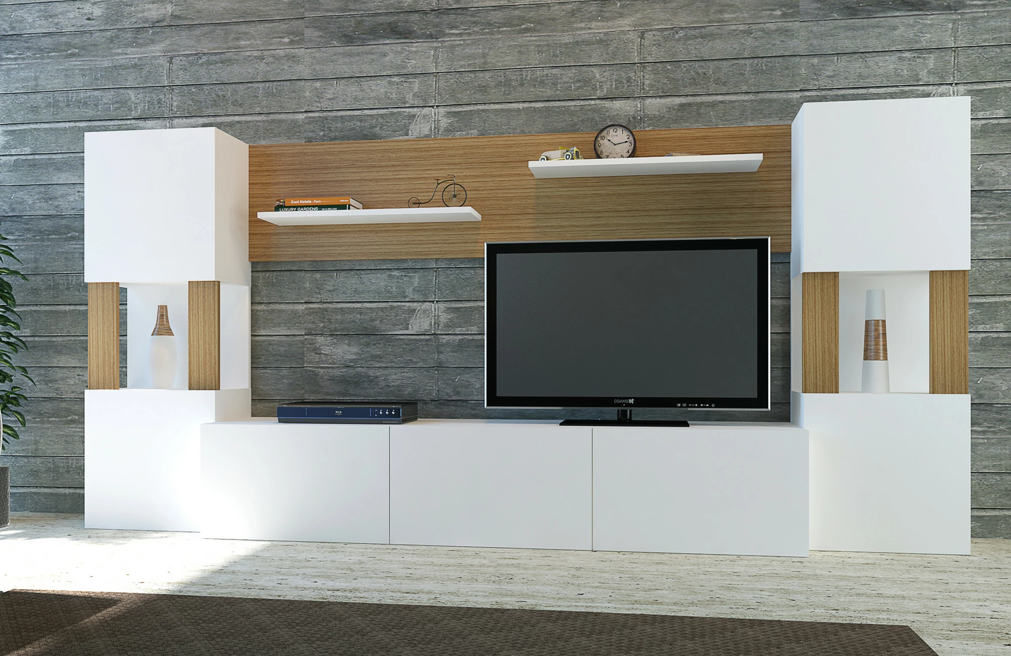 Komodë TV Hanah Home, Lore, e bardhë dhe teak