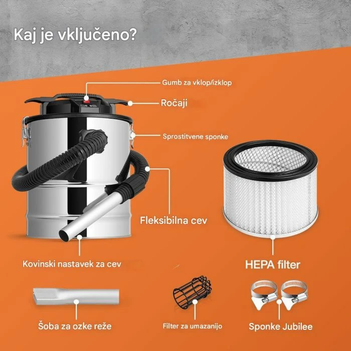 Fshesë hiri VONHAUS 3500060 15 L 1000 W argjend/zi set me aksesorë