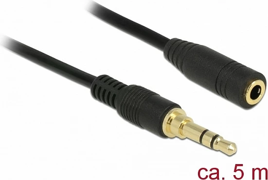 Kabllo zgjatëse audio DeLOCK 85590, Jack 3.5mm M në Jack 3.5mm F, 5 m, e zezë