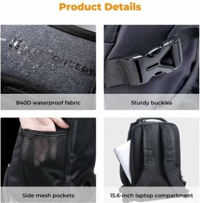 Çantë shpine për kamerë K&F Concept Camera Backpack 25L, për laptop 15.6\", 840D e papërshkueshme nga uji, me mbulesë shiu, gri