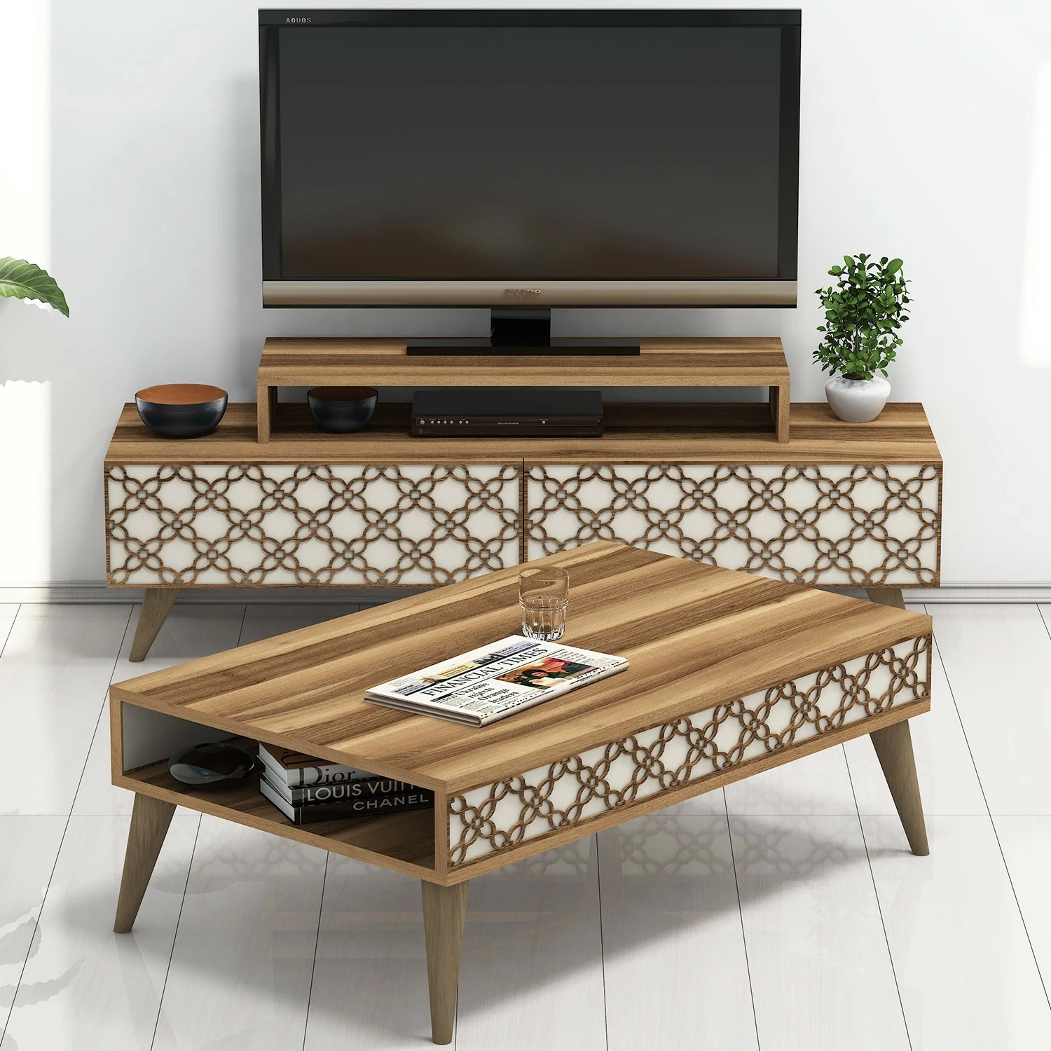 Set mobiljesh për dhomë dite Skye Decor, ngjyrë arre, krem
