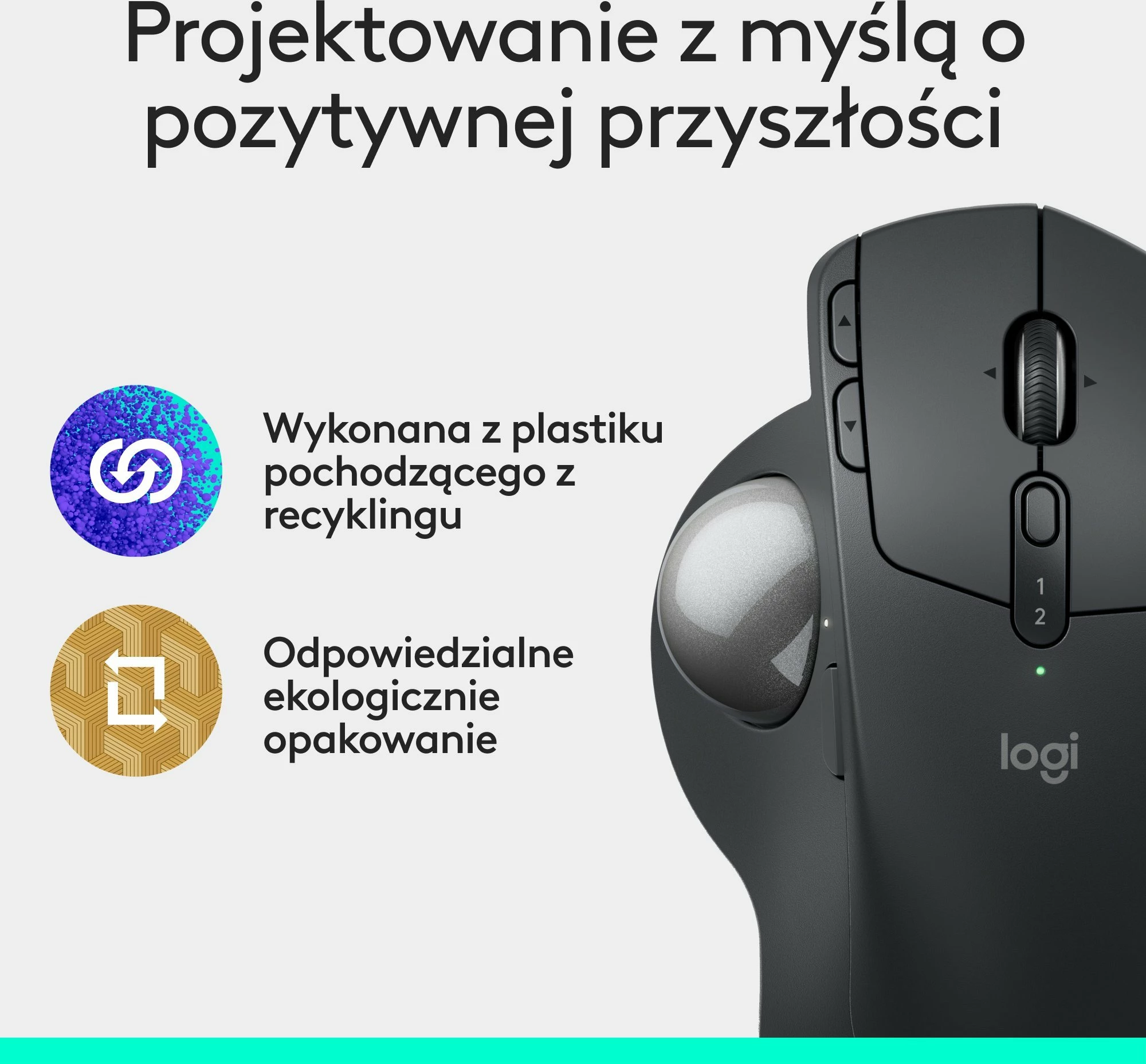 Maus Logitech MX Ergo S 910-007260 trackball wireless 2000 DPI me pjerrësi 20° me karikim USB-C, i zi
