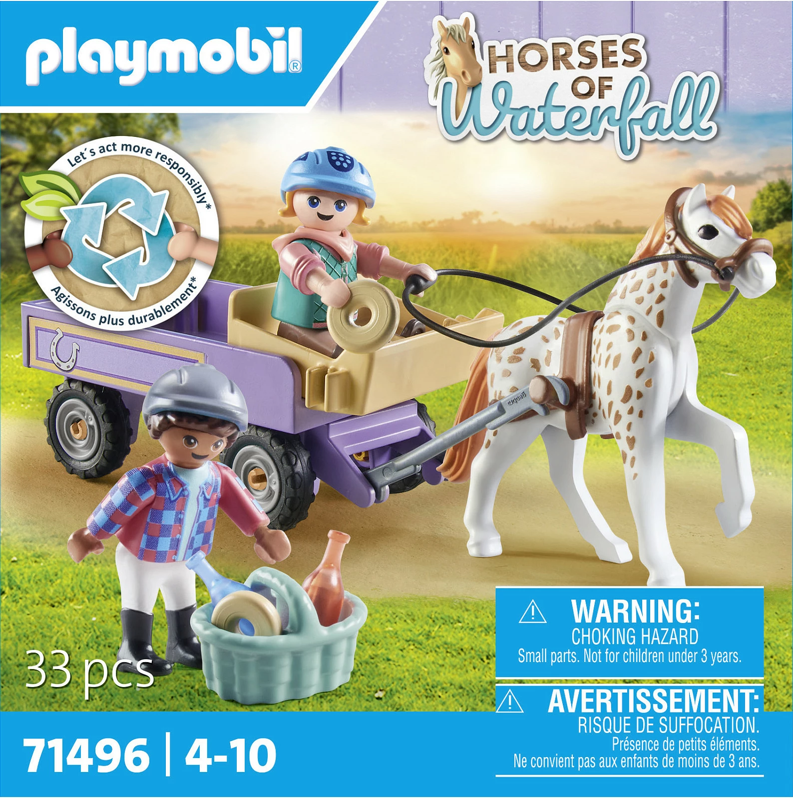 Set lodrash Playmobil Horses of Waterfall 71496, karrocë me kalë (pony), 33 pjesë, multicolor