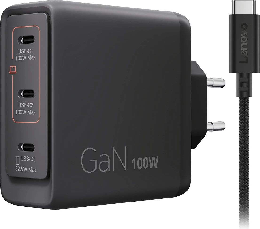 Karikues Lenovo Multi-Port USB-C 100W GaN, 3 porta, kabllo USB-C 1.8m, i zi