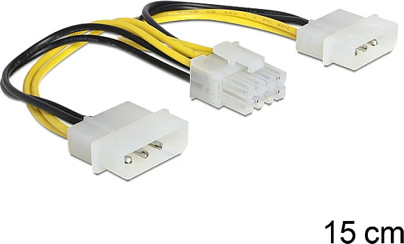 Kabllo energjie DeLOCK 83410, EPS 8-pin në Molex, 15 cm, zi/verdhe