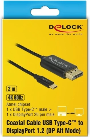 Kabëll USB Type-C në DisplayPort DeLOCK 83710, 2m, i zi