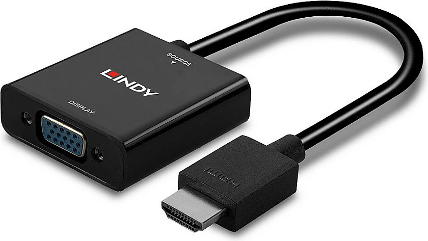 Adapter Lindy HDMI në VGA, 0.1 m, 1080p, i zi