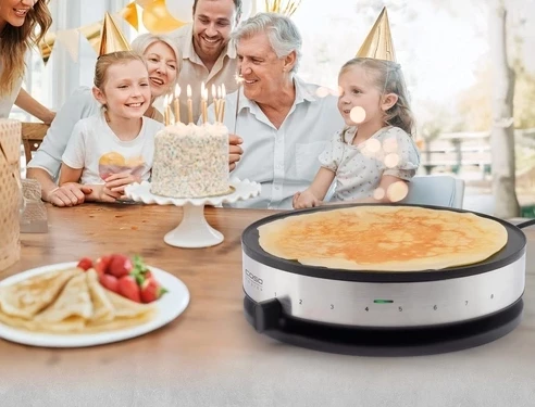 Krepa-maker CASO CM 1300, 33 cm, 1300 W, inox/zezë, set me dozator brumi + shpatull druri