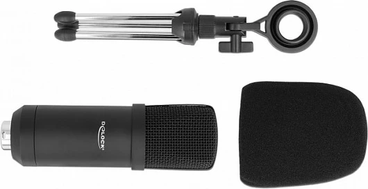 Mikrofon USB kondensator DeLOCK Professional, 24-bit/192 kHz, unidireksional, me tripod, 2.5 m, i zi