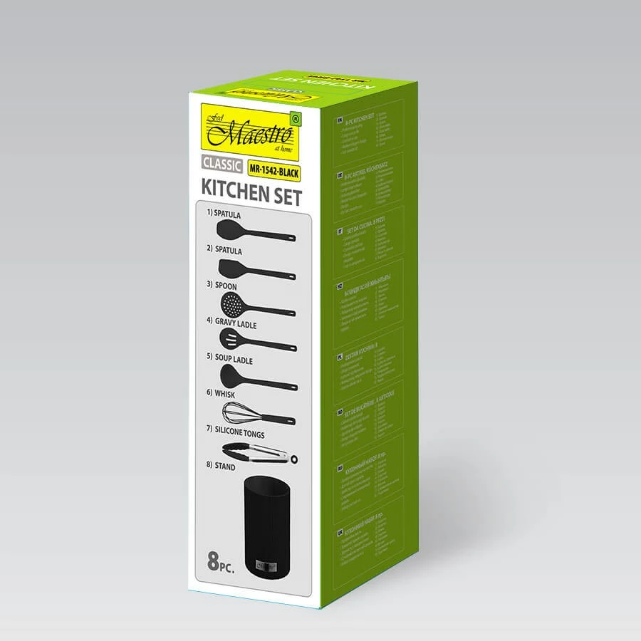 Set veglash kuzhine Maestro MR-1542-BLACK, 8 pjesë, Silikon, Zi