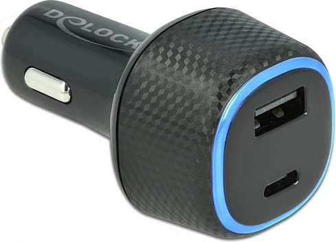 Karikues veture DeLOCK, USB-C PD 3.0 + USB-A, 63 W, 12-24 V, i zi
