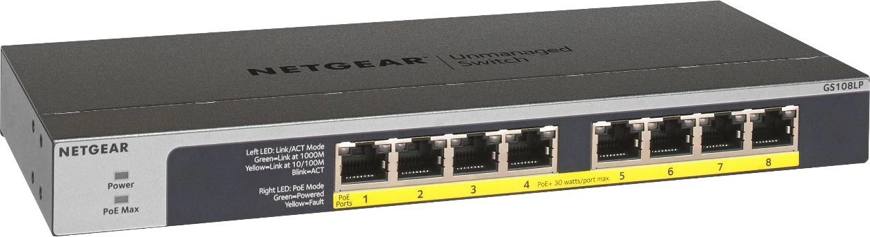 Switch NETGEAR GS108LP, Gigabit Ethernet, PoE, 1U