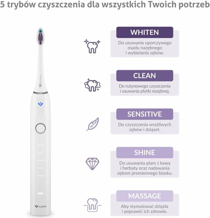 Furçë dhëmbësh sonic TrueLife SonicBrush Clean70 UV, e bardhë
