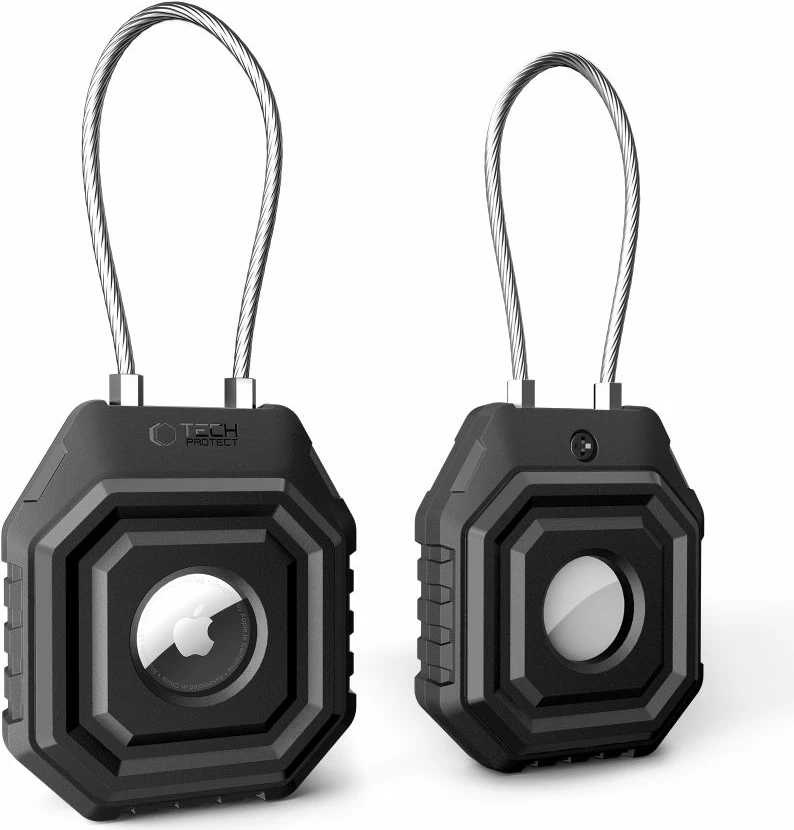 Mbështjellës sigurie për Apple AirTag Tech-Protect Kevlar Seal (AirTag 1/2), me kabllo çeliku, i zi, set 1 copë + kaçavidë mini