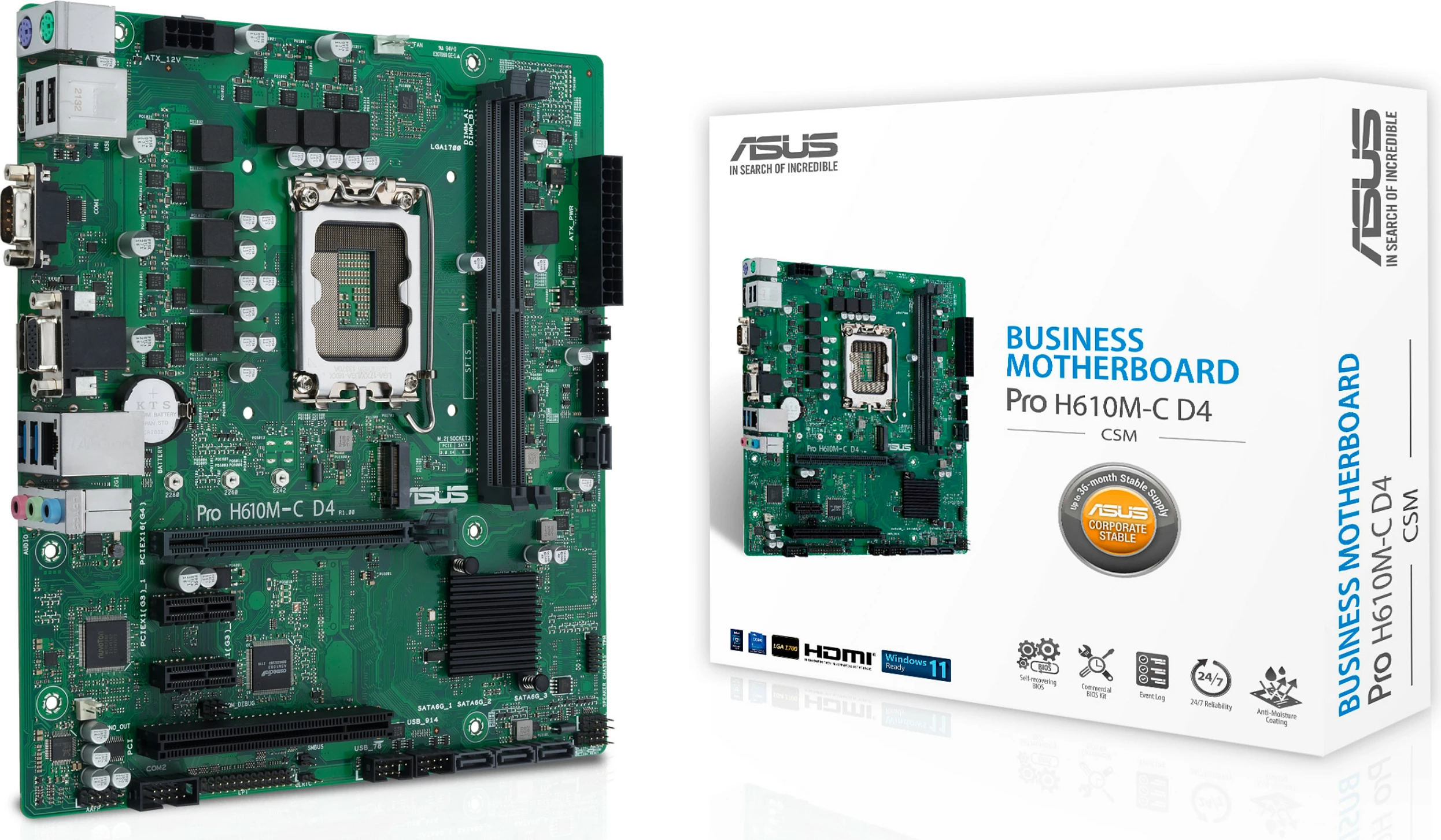 Pllakë amë ASUS PRO H610M-C D4-CSM, Intel, LGA 1700, DDR4-SDRAM, 64 GB