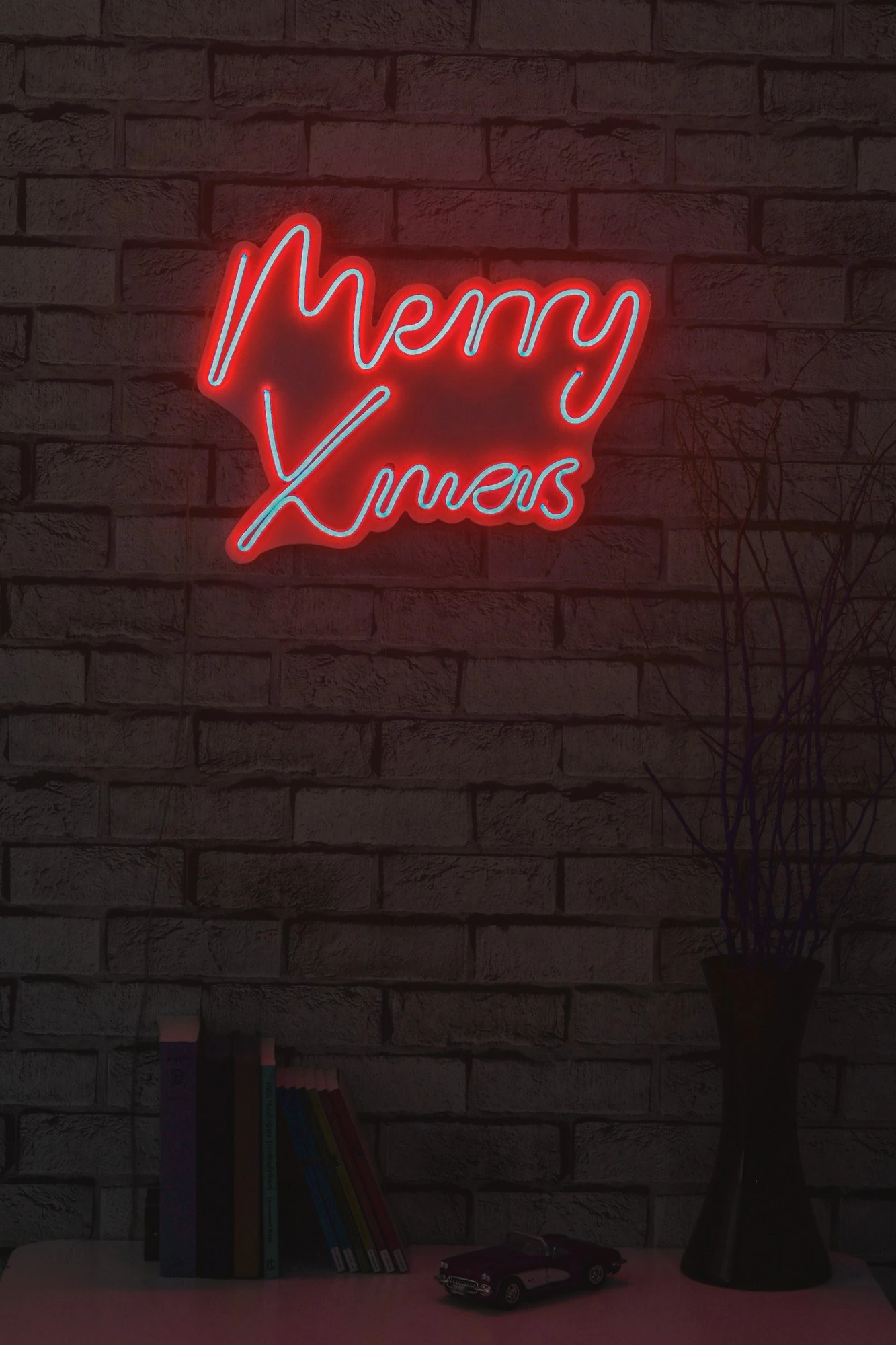 Dekor dritash LED plastike, 'Merry Christmas', ngjyrë e kuqe