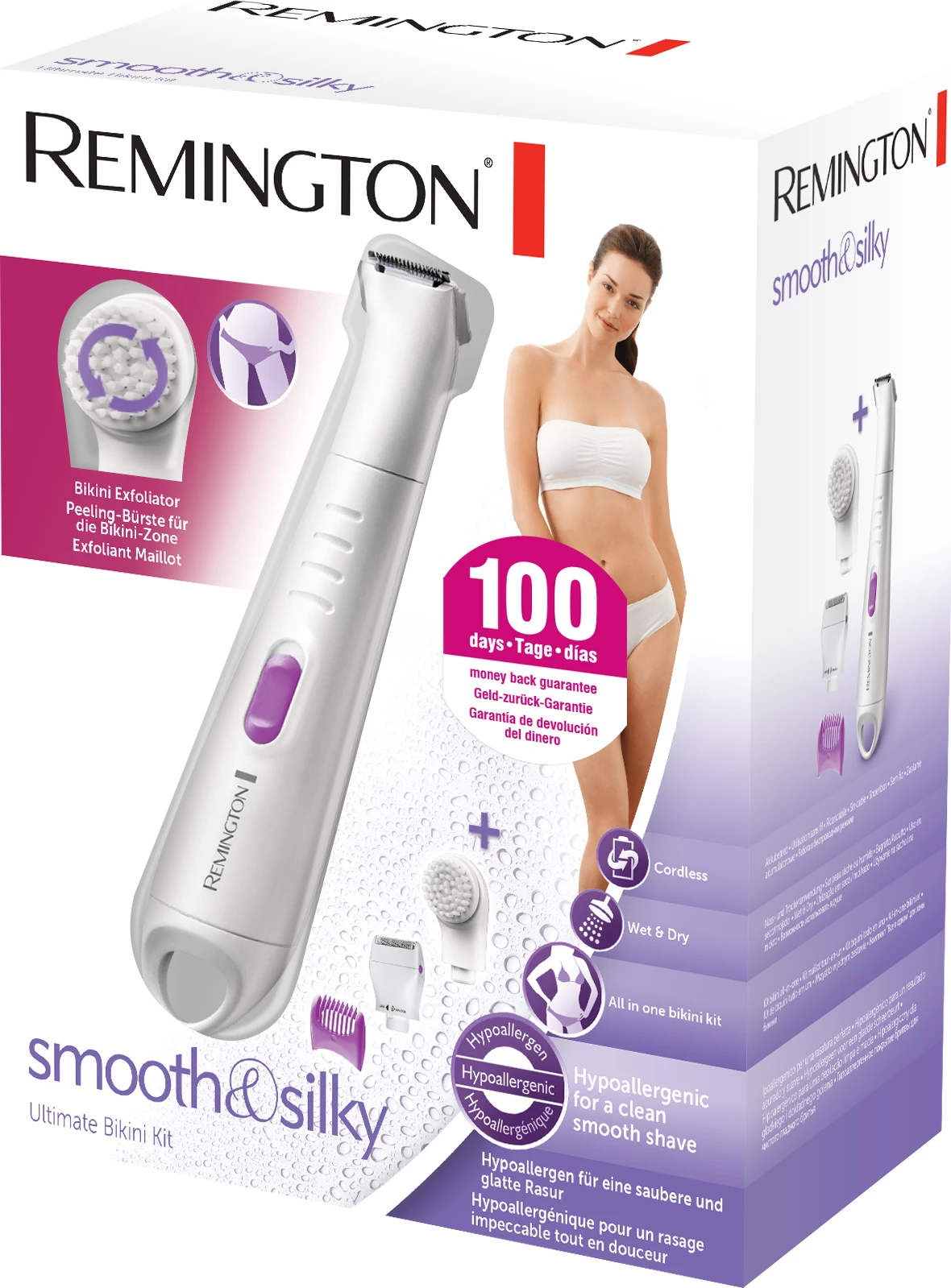 Makinë rroje për bikini Remington Ultimate Bikini Kit WPG4035, Wet & Dry, bateri 30 min, e bardhë, set