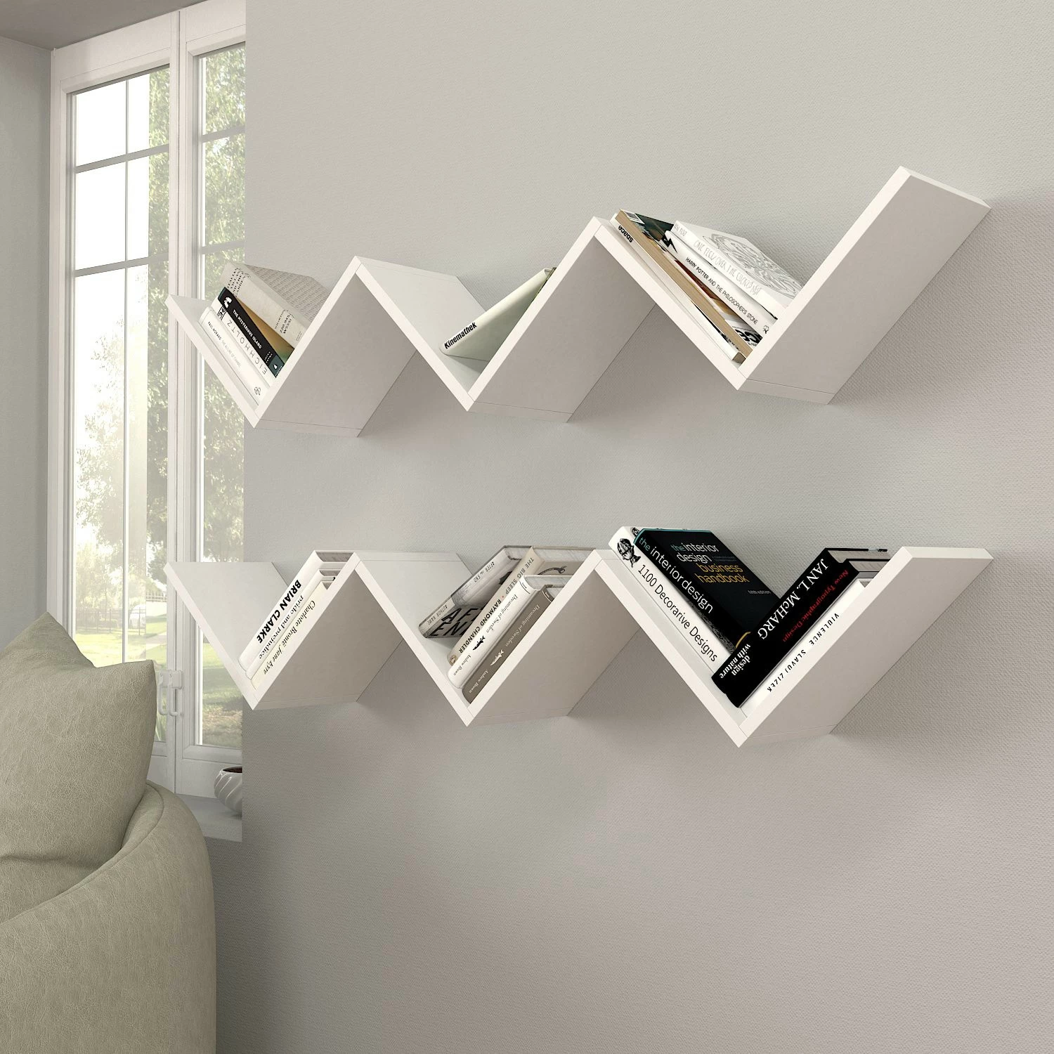 Raft muri Zig Zag, i bardhë, Hanah Home