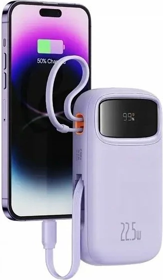 Powerbank Baseus EnerFill FC21 Qpow 3 20000mAh 22.5W me ekran digjital me kabllo të integruar, vjollcë