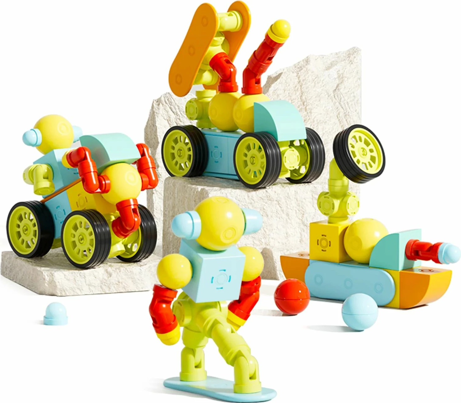 Blloqe ndërtimi magnetike Magfun City Transformers (City Transport), set 46 copë, shumëngjyrëshe