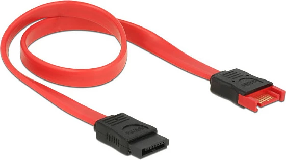 Kabllo SATA III DeLOCK 83953, 0.3 m, SATA 7-pin M/F, 6 Gbit/s, kuqe/zezë