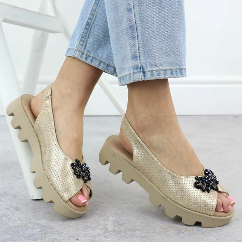 Sandale platforme Potocki SZ12610, të arta