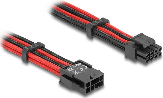 Kabllo zgjatëse rryme DeLOCK 80974, EPS 8-pin (Mashkull-Femër), 0.3 m, AWG18, zezë/kuqe