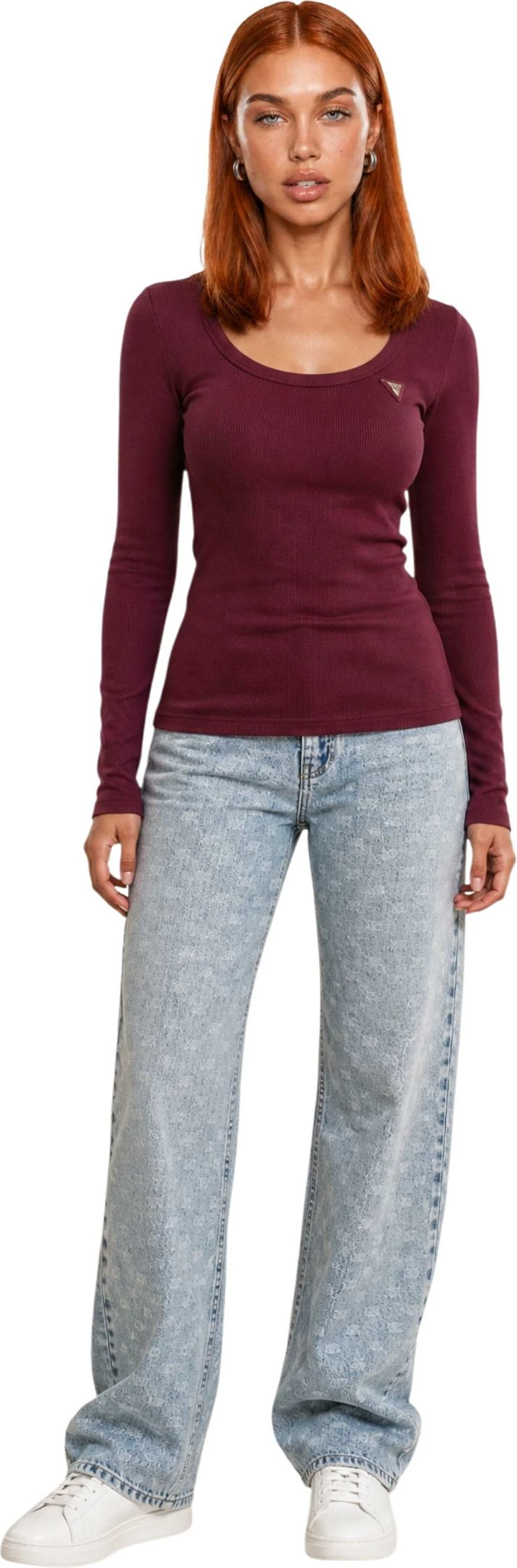 Maicë me mëngë të gjata Guess COLETTE LS RIB TOP V4BP07 K8RT2, për femra, bordeaux [Madhësia: M]