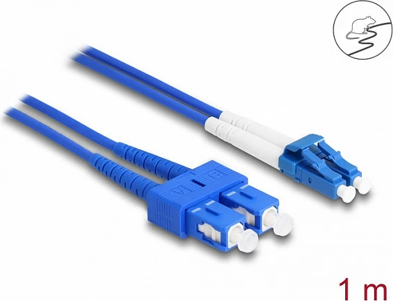 Kabllo fibër optike DeLOCK LC Duplex në SC Duplex, Singlemode OS2, 1 m, e kaltër