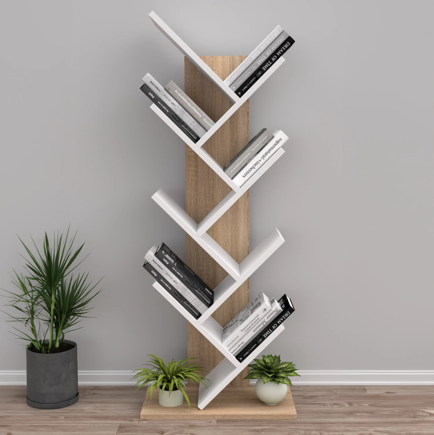 Raft librash modern LIANA FH18193.03 melaminë, ngjyrë sonama-bardhë, 53x27x138 cm