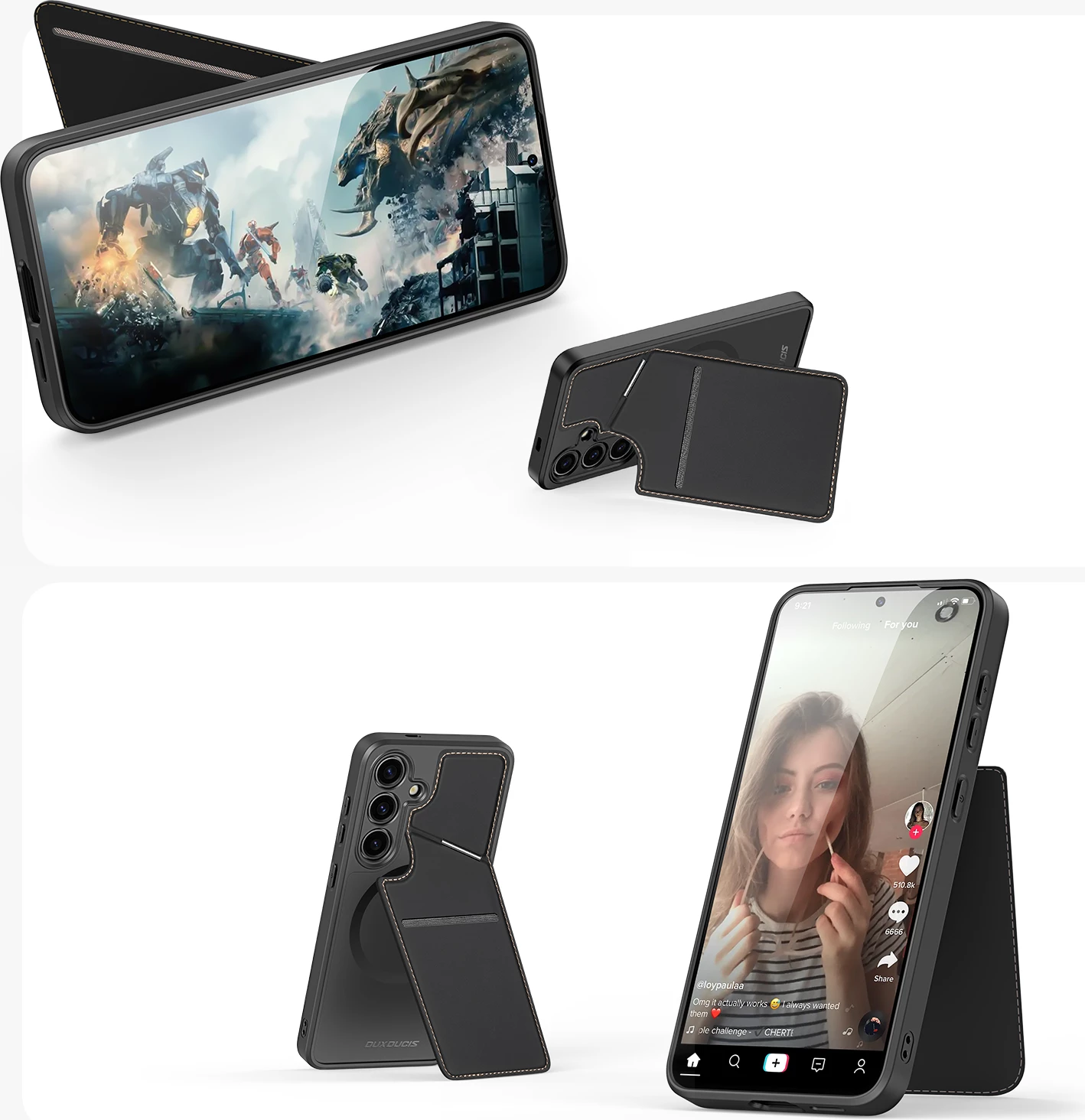 Mbështjellës Dux Ducis Rafi II Mag për Samsung Galaxy S24, me portofol dhe qëndrim, i zi