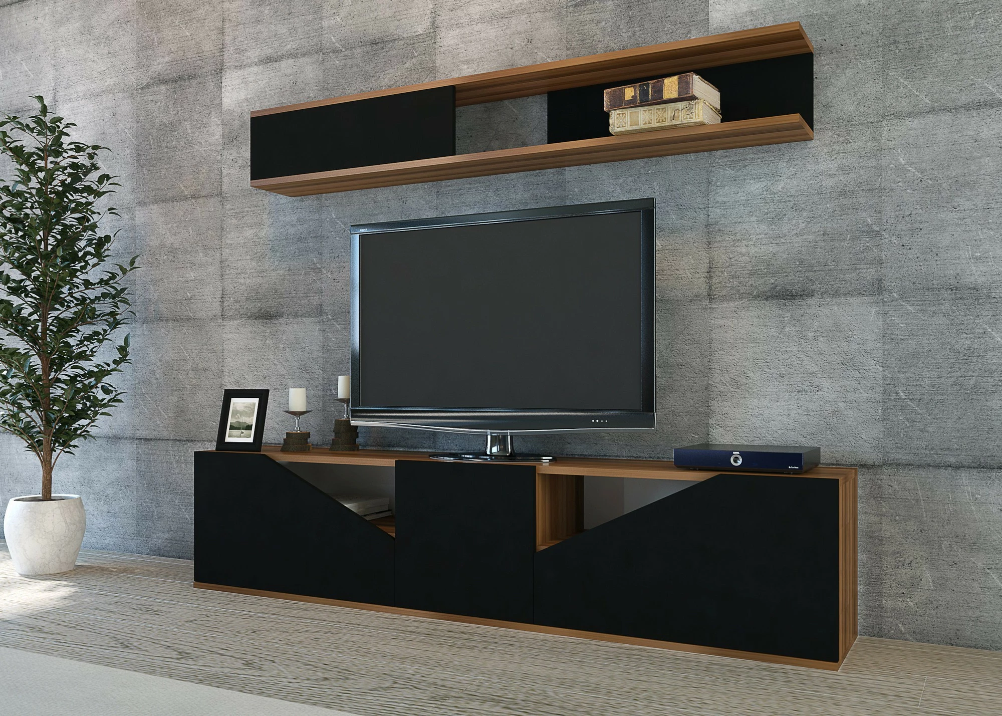 Komodë TV Hanah Home, ngjyrë arrë, e zezë