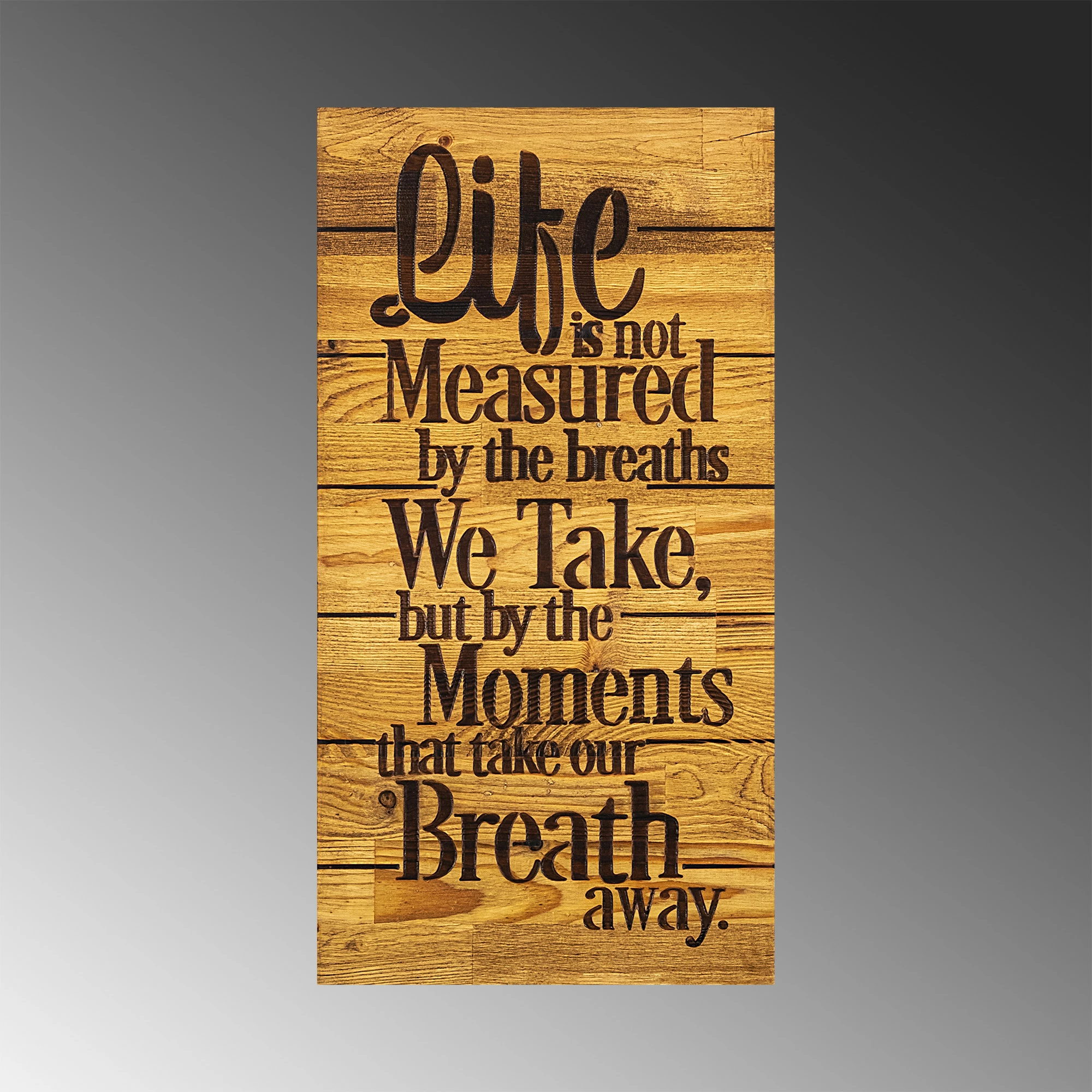 Aksesor dekorativ prej druri për mur, Wallity, Life Is Not Measured By, ngjyrë arre dhe e zezë, 30x3x58cm