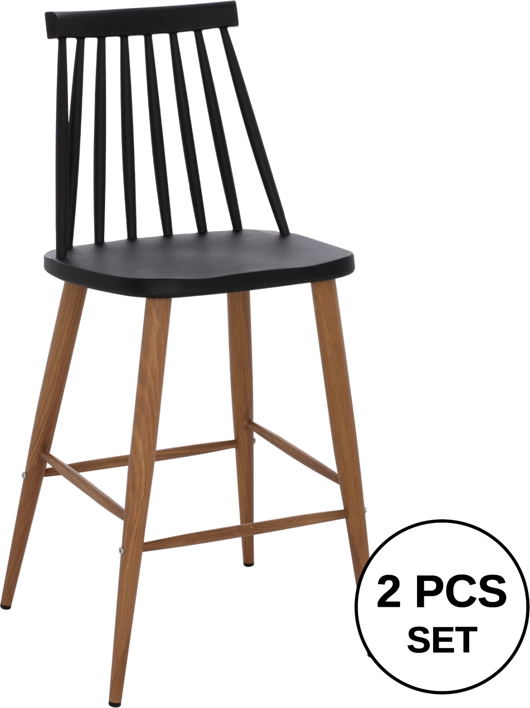 Karrige për bar FH9300.02, ngjyrë e zezë dhe natyrale, 43x45x97 cm, set prej 2 copë