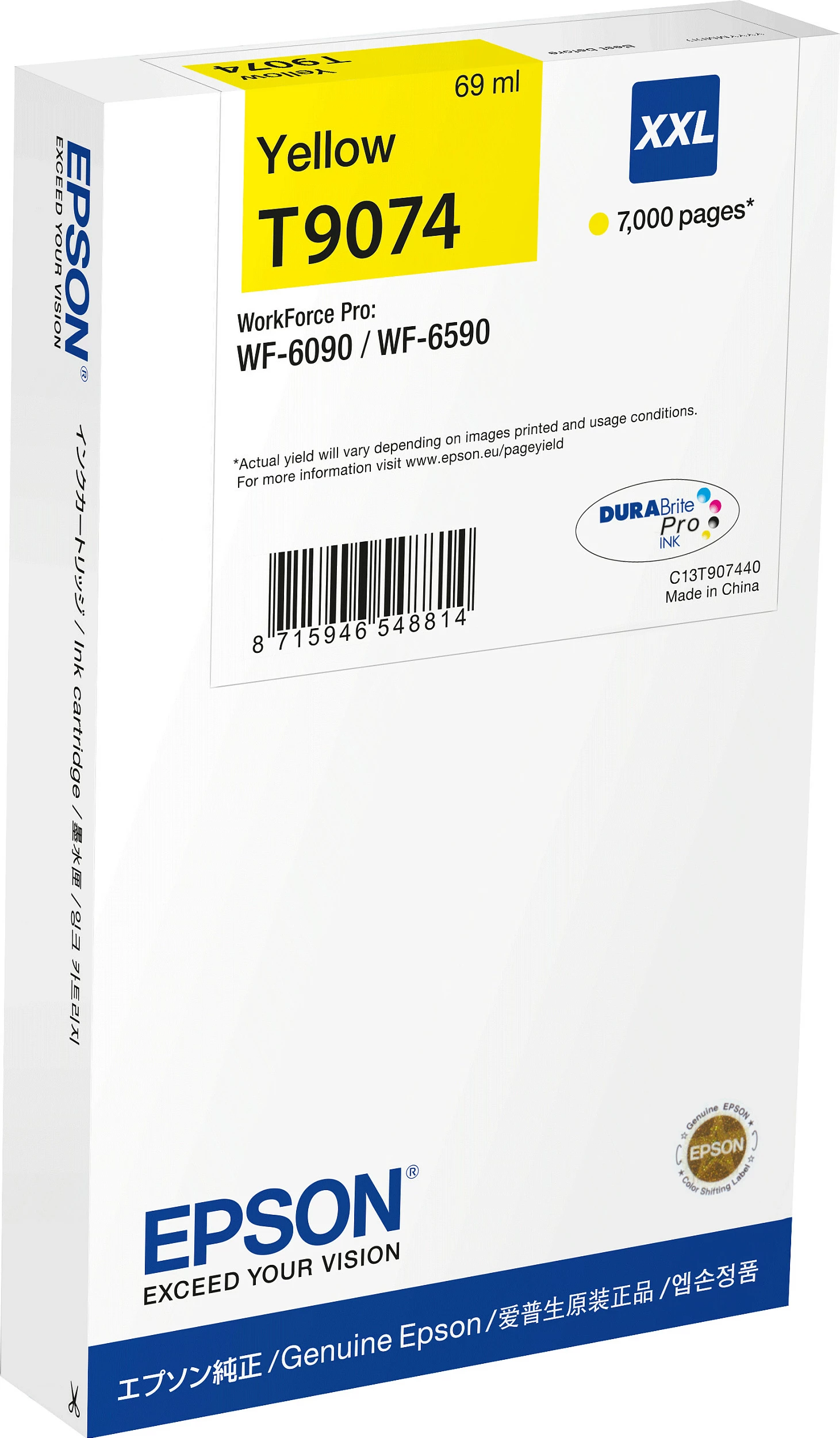 Kartrix boje Epson T9074 XXL, për WorkForce Pro WF-6090/WF-6590, 69 ml, 7000 faqe, e verdhë