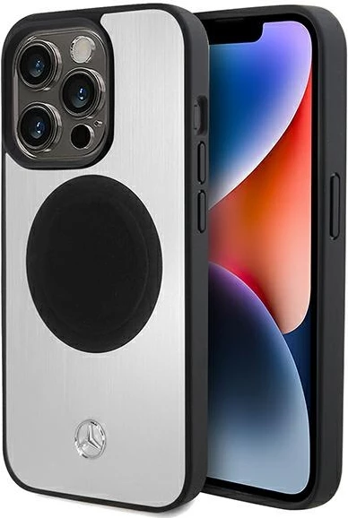 Mbështjellës Mercedes Leather&amp;Alu MagSafe për iPhone 15 Pro, argjendtë