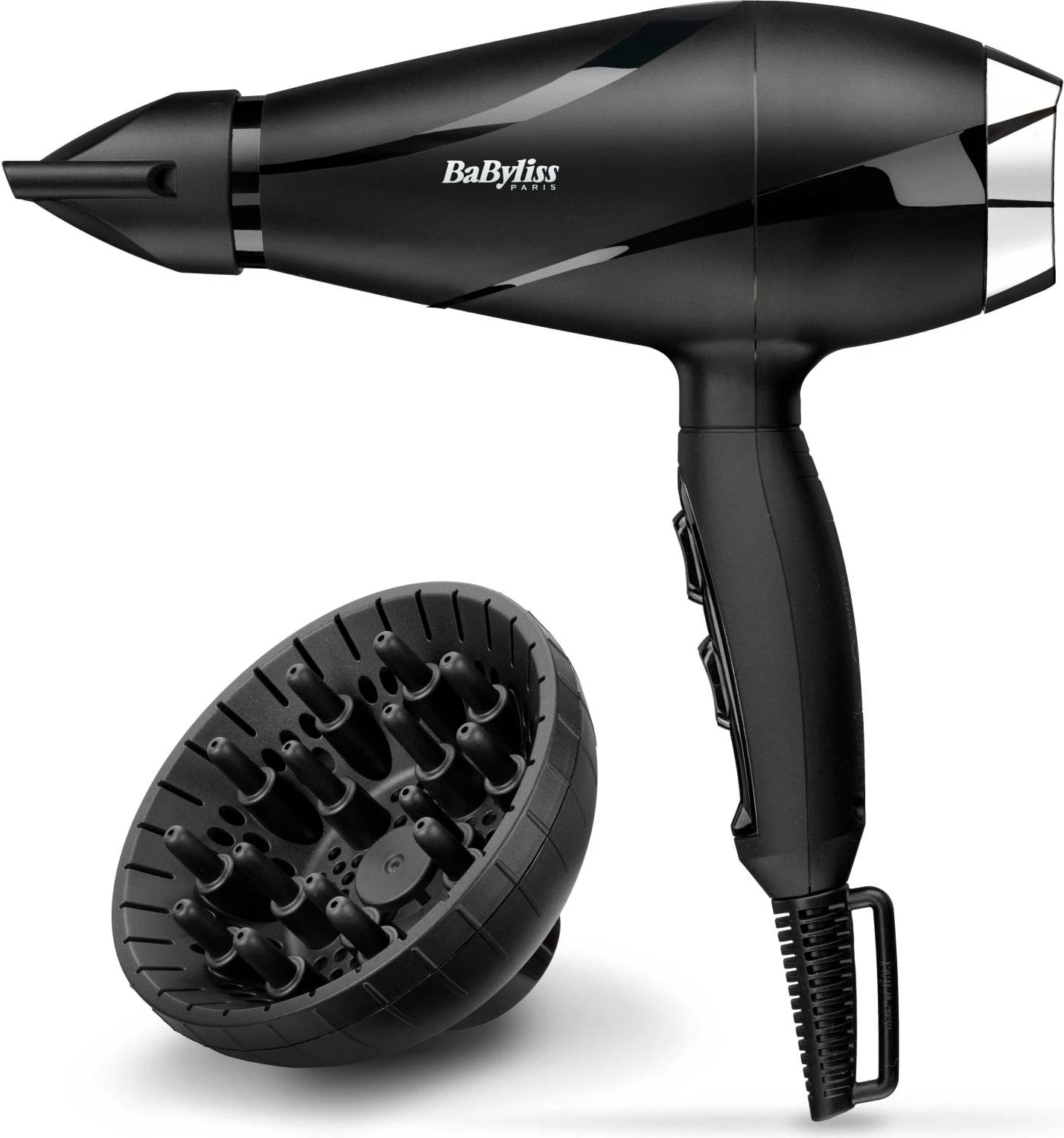 Tharëse flokësh BaByliss 6713DE 2200W motor AC profesional me difuzor, e zezë