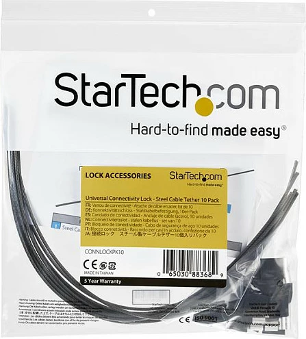 Kabllo sigurie (tether) StarTech CONNLOCKPK10, set 10 copë, 30 cm, çelik me veshje PVC, e zezë