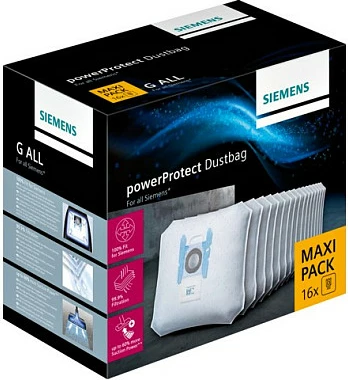 Qese për fshesë me korrent Siemens VZ16GALL, PowerProtect, Maxi Pack 16 copë, e bardhë
