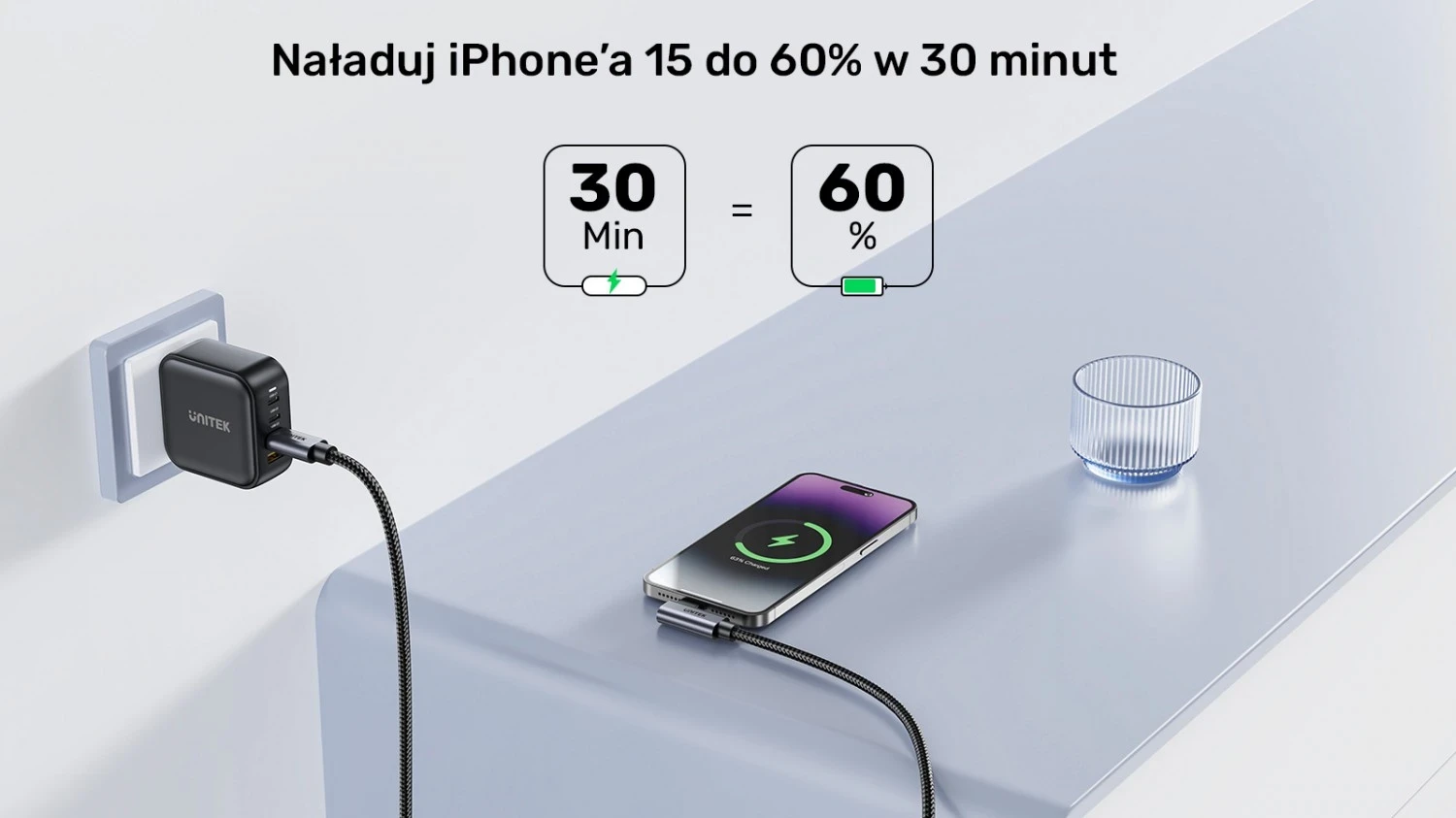 Kabllo Unitek USB-C me kënd 90° PD100W 0,5m, ngjyrë zi-hiri