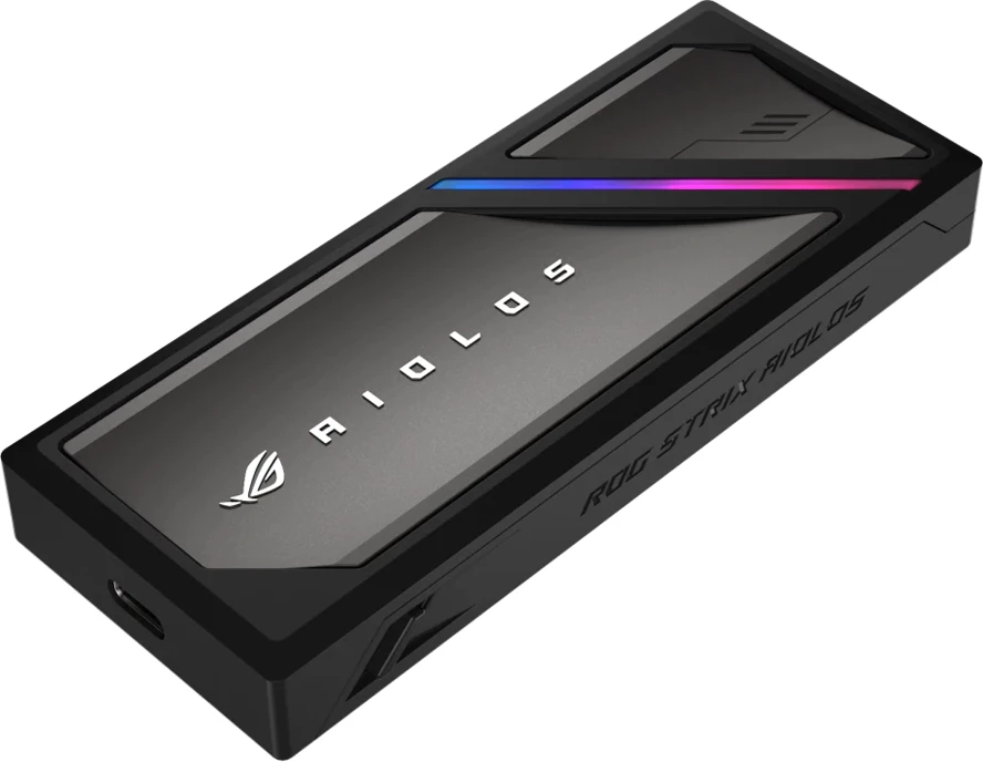 Kasë e jashtme për SSD M.2 ASUS ROG Strix Aiolos, USB-C 3.2 Gen 2x2 20Gbps, NVMe PCIe & SATA 2242/2260/2280, tool-free, ARGB, e zezë