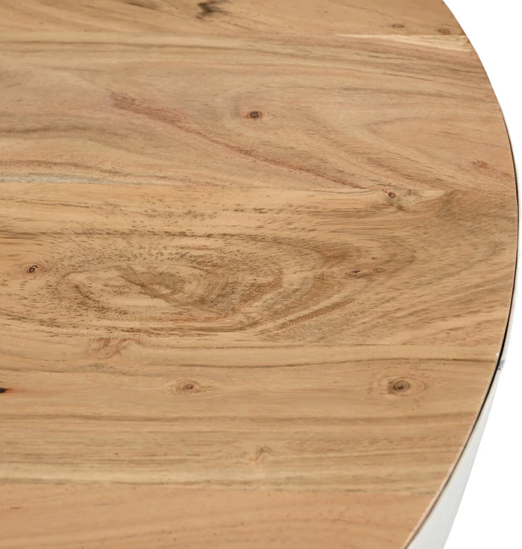 Tavolinë kafeje Coffelty Inart, metal e bardhë-dru akacie, D90x40cm