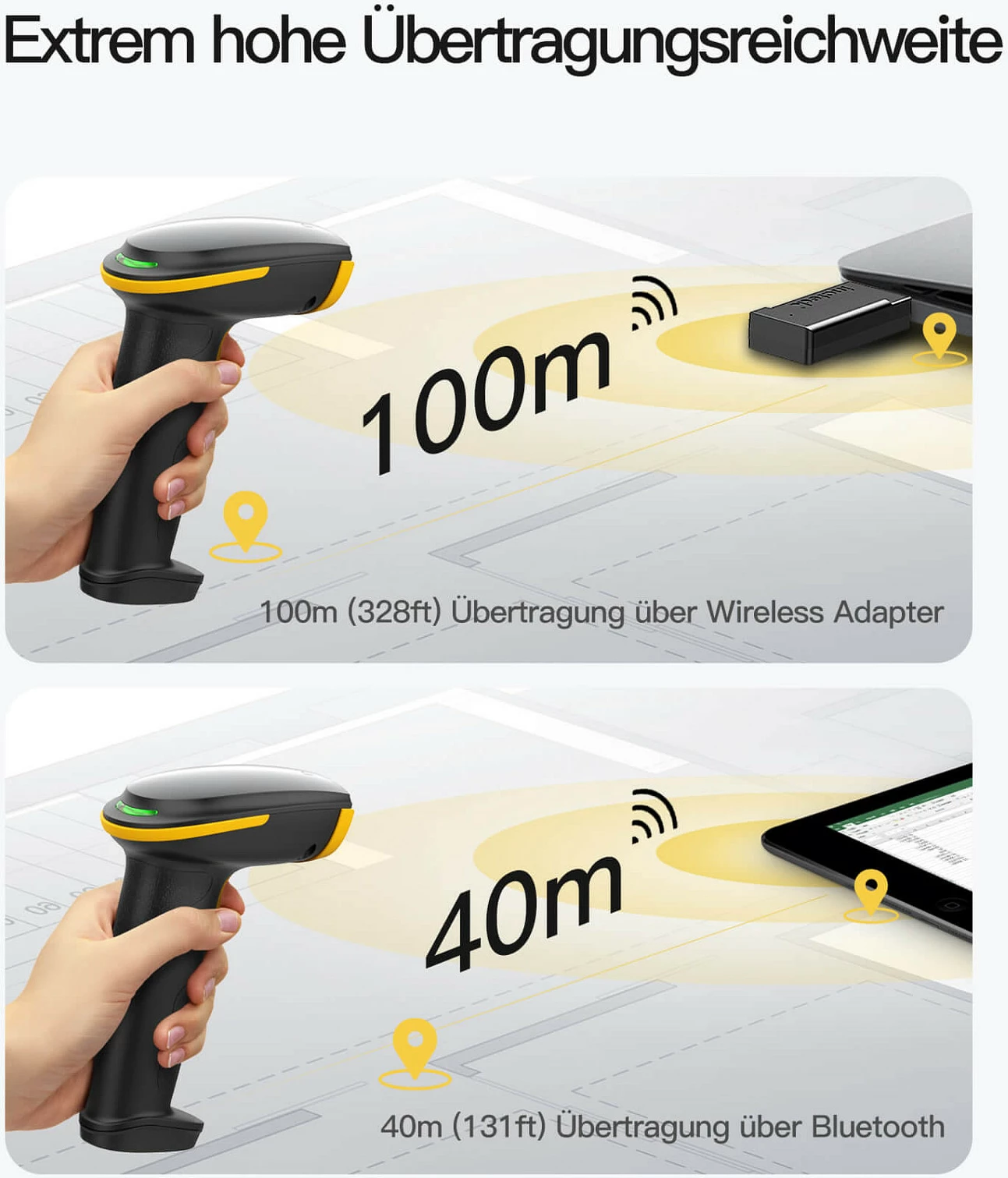 Skaner barkodi Inateck BCST-35, 2D, Bluetooth/USB, 2000mAh, i zi/verdhë