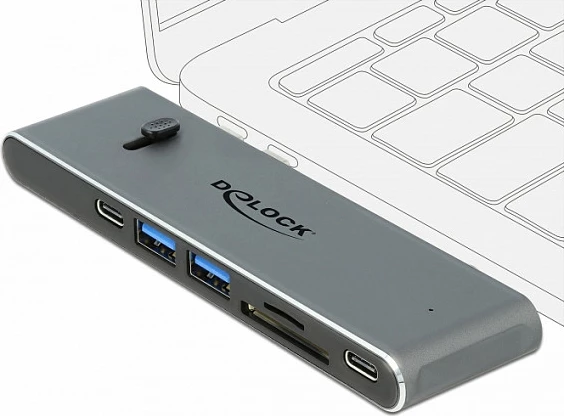 Docking station DeLOCK Dual USB-C, HDMI, USB 3.2, SD/MicroSD, PD 3.0, 4K, metal, gri