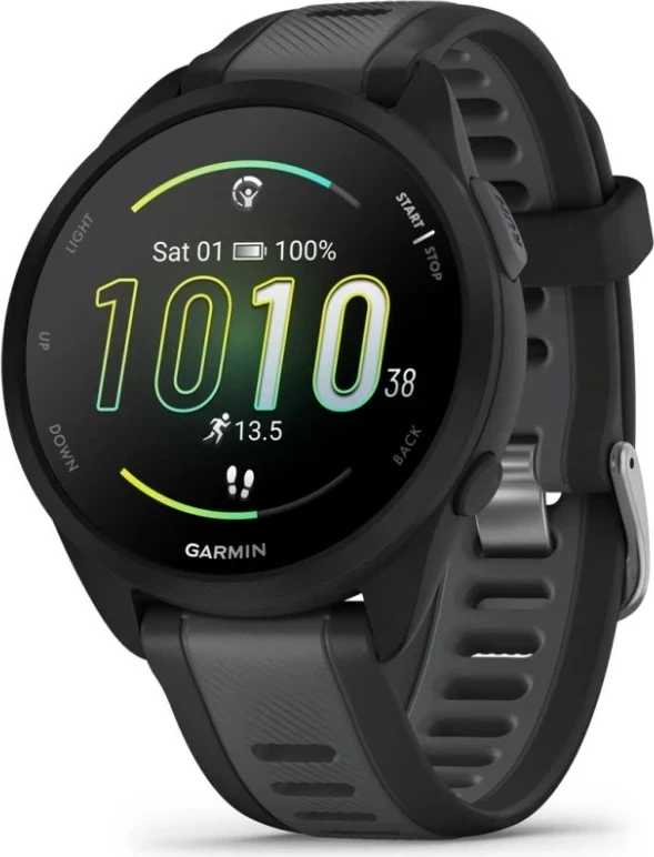 Smartwatch Garmin Forerunner 165, 1.2" AMOLED, GPS, i zi me rrip argjendi