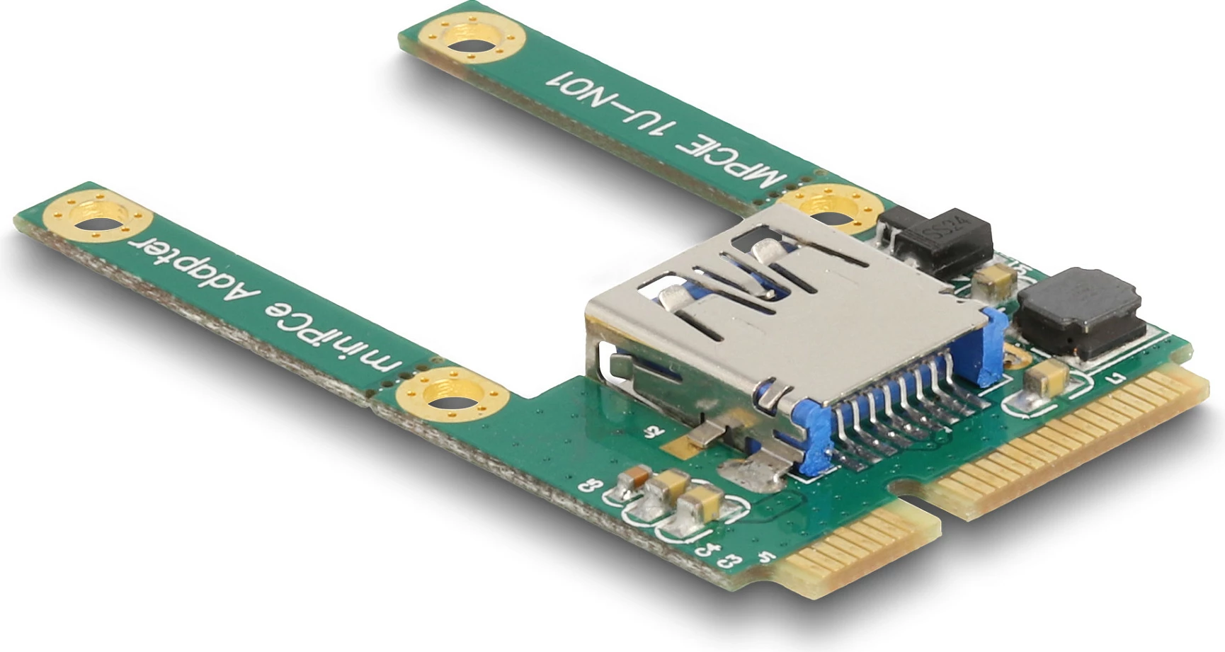 Adapter Mini PCIe DeLOCK mPCIe-USB 2.0, 1x USB Type-A, full size/half size, i gjelbër